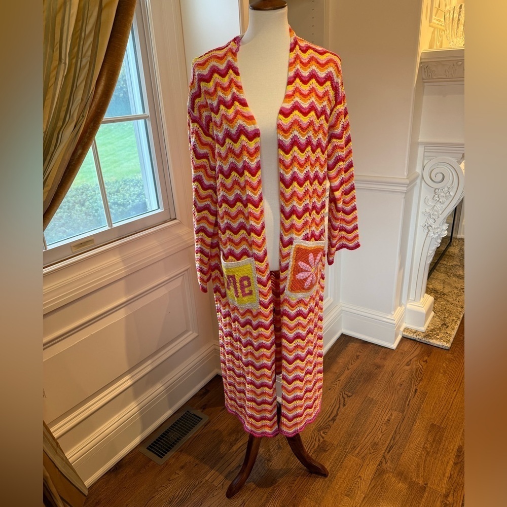 ME369 NEW Kimberley Sunshine Crochet Knit long open Cardigan coat size XS/S - Picture 5 of 16
